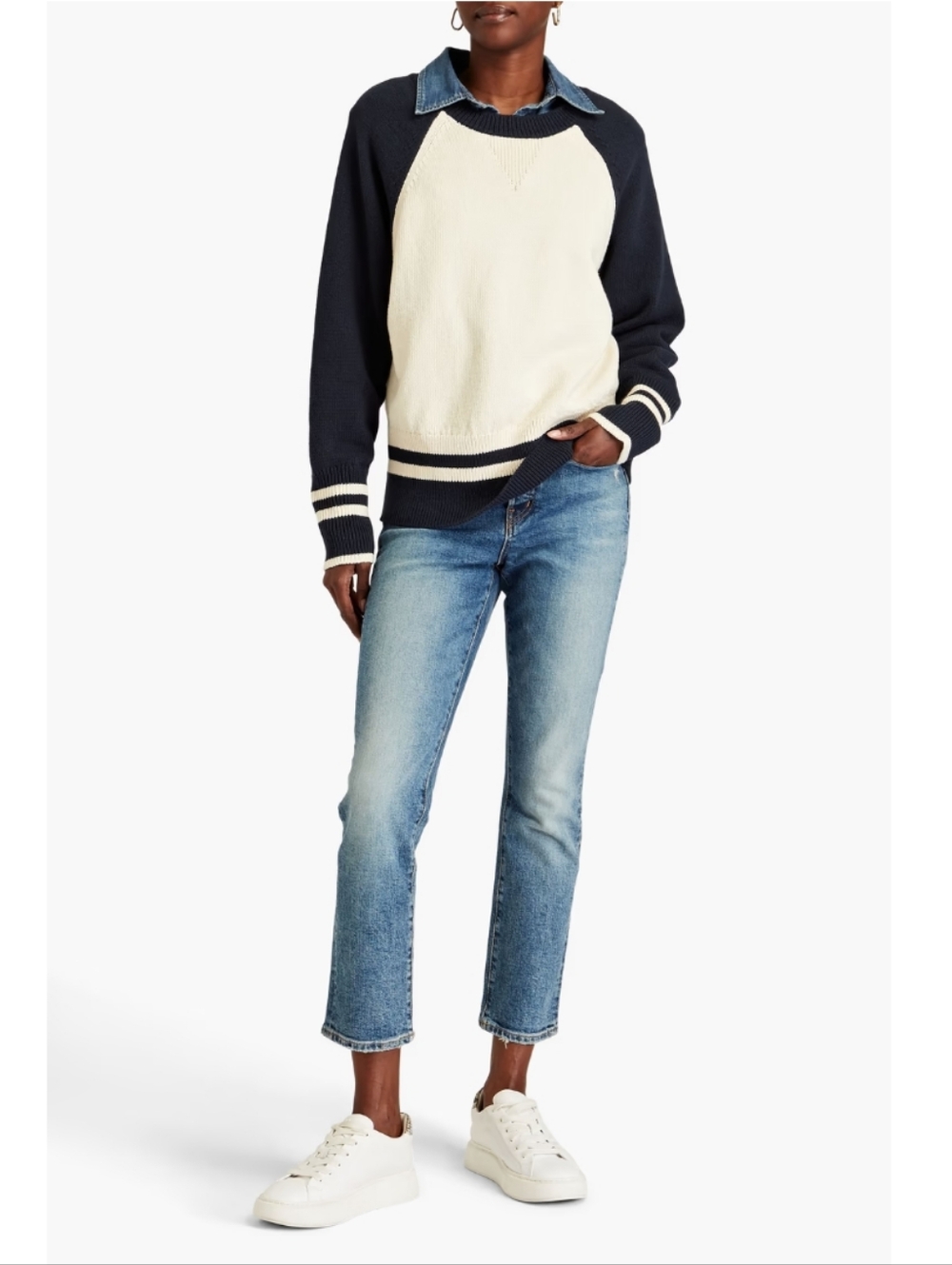 Veronica Beard "Raglan" Ralie Navy & Cream Crew neck Sweater